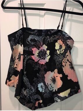 Free People Black Floral Print Camisole with Pastel Accents
